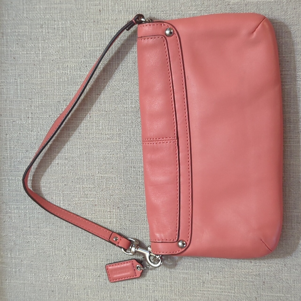 Coach Kristin Leather Flap Wristlet/Wallet/Baguette in Coral Pink - Picture 2 of 5